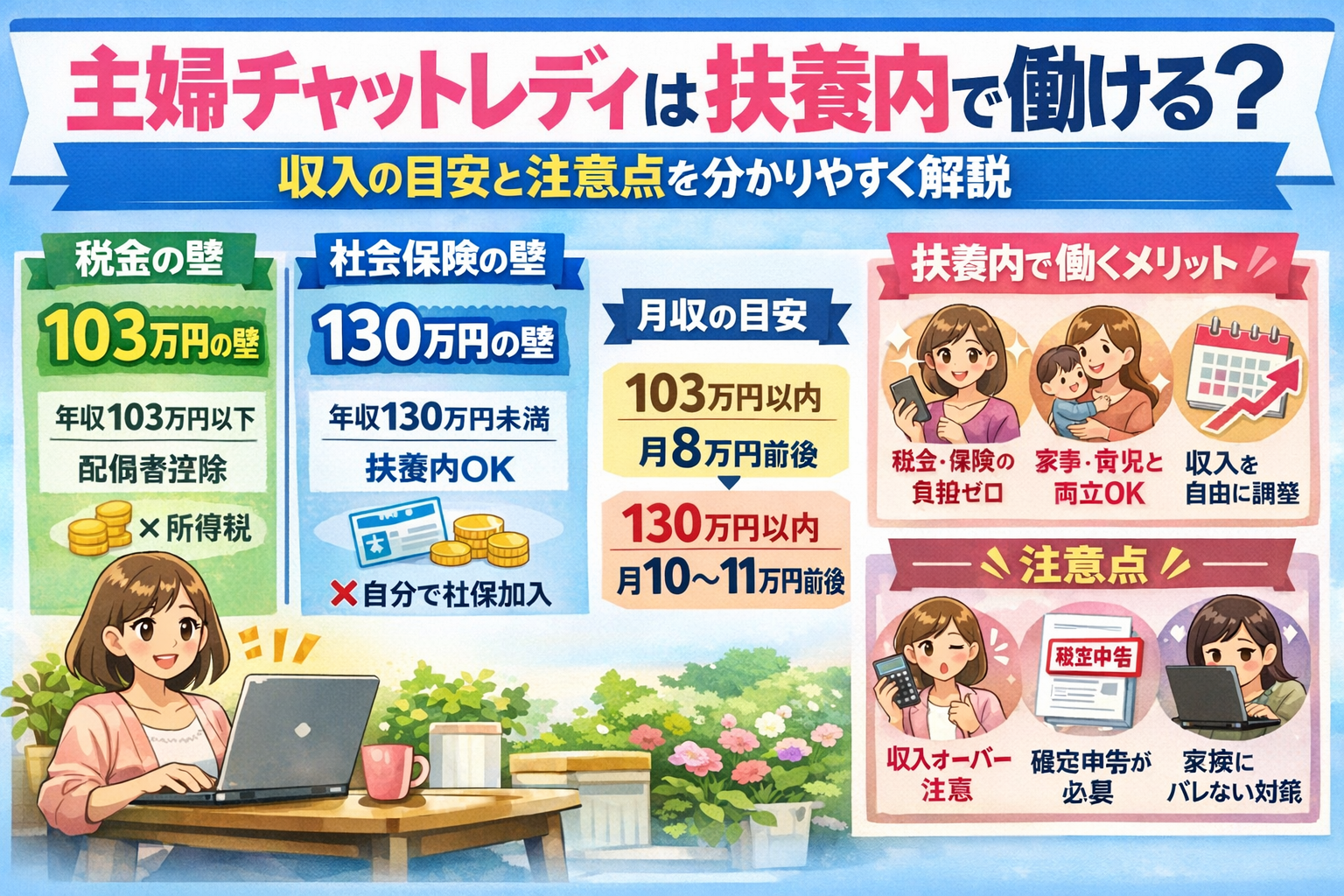主婦チャットレディは扶養内で働ける？収入の目安と注意点を分かりやすく解説